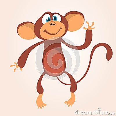 Cartoon cute chimpanzee monkey waving. Vector illustration isolated Vector Illustration