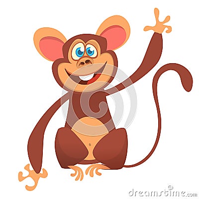 Cartoon cute chimpanzee monkey waving. Vector illustration isolated Vector Illustration