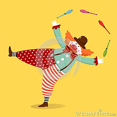 Cartoon of a cute clown juggling with clubs Vector Illustration