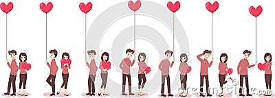 Cartoon cute couple of lover for love valentine`s day Vector Illustration