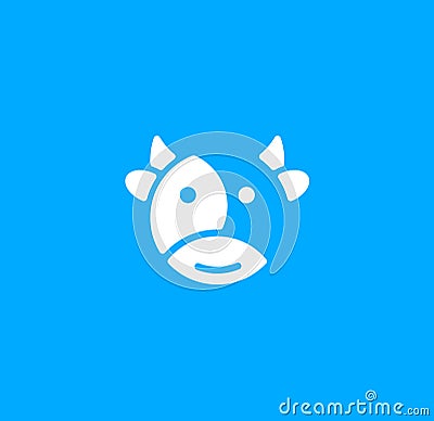 Cartoon cute cow icon on blue background. Milk vector logo. Meat farm, funny label. Dairy eco product emblem. Vector Illustration