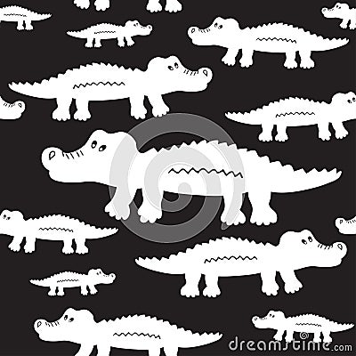 Cartoon cute crocodiles seamless vector pattern. Vector Illustration