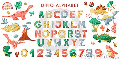 Cartoon cute Dinosaur alphabet. Vector Illustration