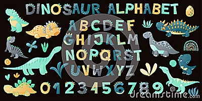 Cartoon cute Dinosaur alphabet. Vector Illustration