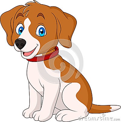 Cartoon cute dog wearing a red collar Vector Illustration