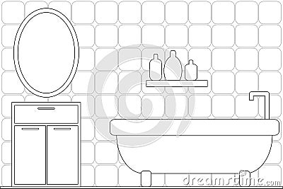 Cartoon cute doodles hand drawn Bathroom illustration. Line art background. Coloring page for kids ans adults Vector Illustration