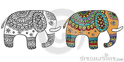 Cartoon cute ethnic hand drawn little elephant Stock Photo