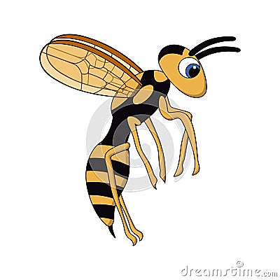 Cartoon cute flying wasp. white background isolated vector illustration Vector Illustration