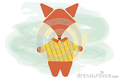 Cartoon cute fox illustration. Vector flat cartoon character animal Vector Illustration