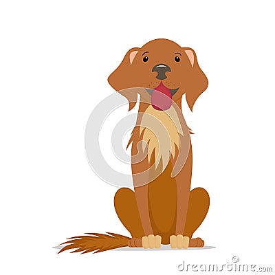 Cartoon cute, friendly big brown dog sitting straight, front view Vector Illustration