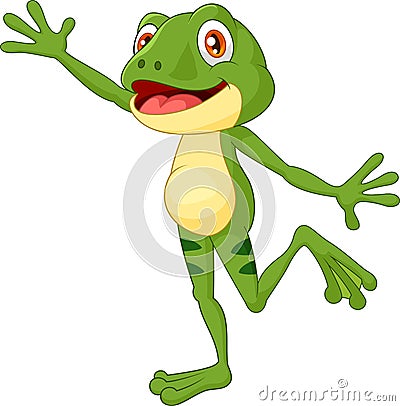 Cartoon cute frog waving hand Vector Illustration