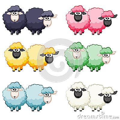 Cartoon cute funny colored sheep Vector Illustration