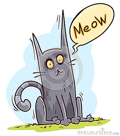 Cartoon cute funny sitting little gray cat Vector Illustration