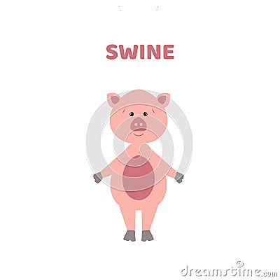 Cartoon a cute and funny swine. Cartoon Illustration