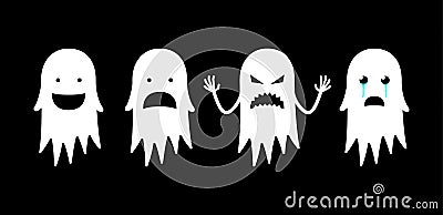 Cartoon cute ghost character. Scary, funny and sad spook. Halloween concept vector flat illustration. Vector Illustration