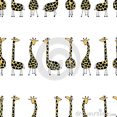 Cartoon cute giraffes seamless pattern. Vector Illustration