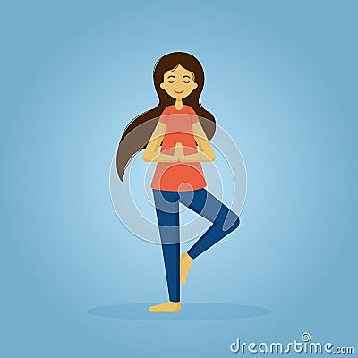 Cartoon cute girl doing yoga Vector Illustration