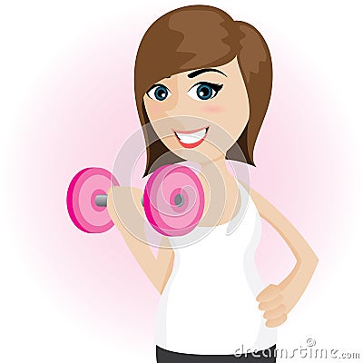 Cartoon cute girl with dumbbell Vector Illustration