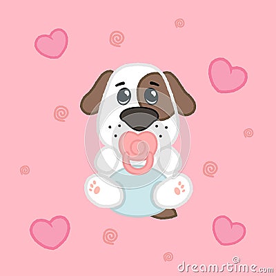 Cartoon cute girl puppy in diaper, drawing for kids.Vector illustration Vector Illustration