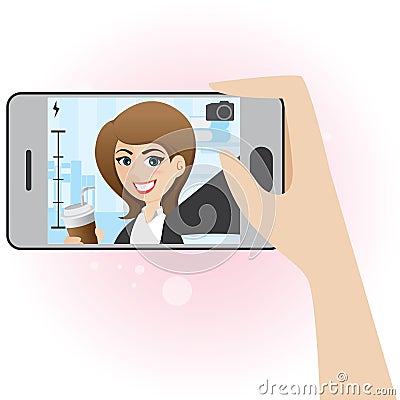 Cartoon cute girl take selfie photo Vector Illustration