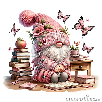 Cute Gnome Butterfly Valentines Clipart Illustration AI Generative Stock Photo