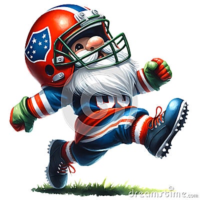 Cute Gnome Wearing American Football Watercolor Clipart Illustration AI Generative Stock Photo