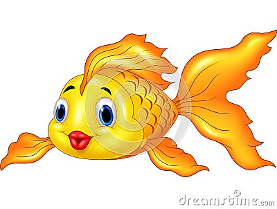 Cartoon cute golden fish isolated on white background Vector Illustration