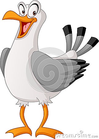 Cartoon cute gull. Vector illustration of funny happy seagull. Vector Illustration