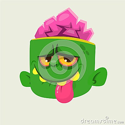 Cartoon Cute Happy Zombie Head showing tongue and smiling. Vector illustration. Vector Illustration