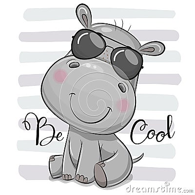 Cartoon Cute Hippo with sun glasses Vector Illustration