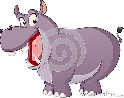 Cartoon cute hippo. Vector illustration of funny happy Hippopotamus. Vector Illustration