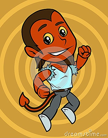 Cartoon jumping little red devil boy character Vector Illustration