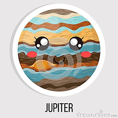 Cartoon cute jupiter planet isolated on white background. Planet of solar system. Cartoon style vector illustration for any design Vector Illustration