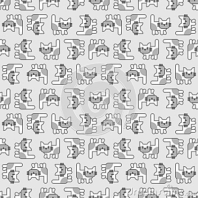 Cartoon cute kitten pattern seamless. pet background. Baby fabric texture Vector Illustration