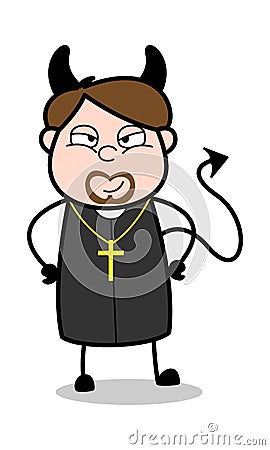 Devil - Cartoon Priest Religious Vector Illustration Stock Photo