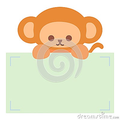 Cartoon cute monkey holding memo. Frame for photo, text, note, sticker, label. Little animal to do list card. Vector Illustration