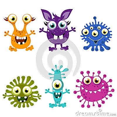 Cartoon Cute Monster Set.Colorful monsters with different emotions Vector Illustration
