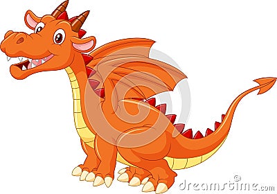 Cartoon cute orange dragon isolated on white background Vector Illustration