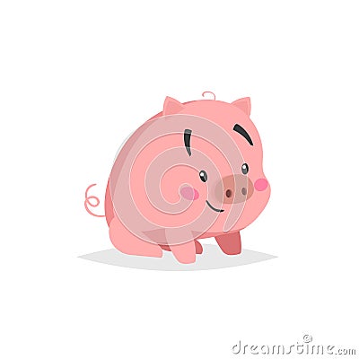 Cartoon cute pig. Sitiing and smiling little piglet with funny face. Domestic animal character. Vector illustration Vector Illustration