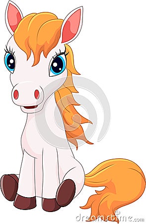 Cartoon cute pony horse sitting Vector Illustration