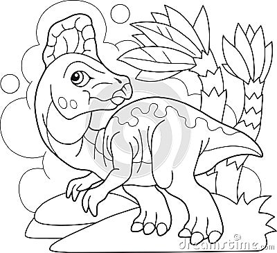 Cute prehistoric dinosaur Corythosaurus, coloring book, funny illustration Vector Illustration