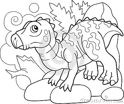 Cute prehistoric dinosaur iguanodon, coloring book, funny illustration Vector Illustration