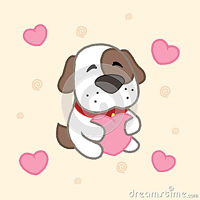 Cartoon cute puppy with hearts, drawing for kids.Vector illustration Vector Illustration