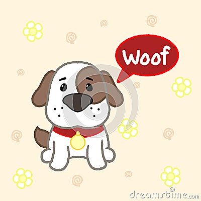 Cartoon cute puppy say woof, drawing for kids.Vector illustration Vector Illustration