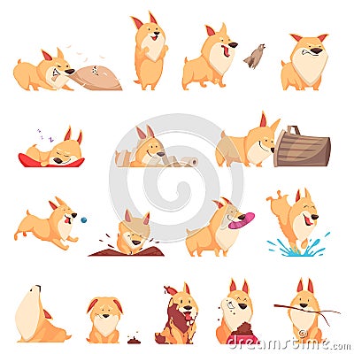 Cartoon Cute Puppy Set Vector Illustration