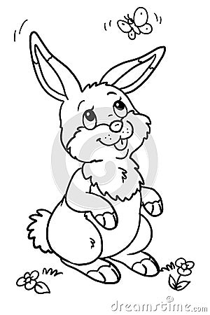 Cartoon cute rabbit coloring page Stock Photo