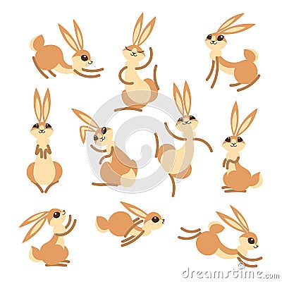 Cartoon cute rabbit or hare. Little funny rabbits. Vector illustration grouped and layered for easy editing Vector Illustration
