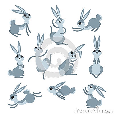 Cartoon cute rabbit or hare. Little funny rabbits. Vector illustration grouped and layered for easy editing Vector Illustration