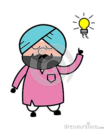 Cartoon Cute Sardar Got an idea Stock Photo