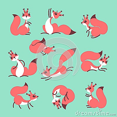 Cartoon cute squirrel. Little funny squirrels. Vector illustration Vector Illustration